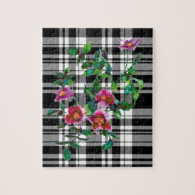 Elegant pink magenta watercolor florals roses jigsaw puzzle (Vertical)