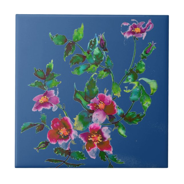 Elegant pink magenta watercolor roses  ceramic tile (Front)