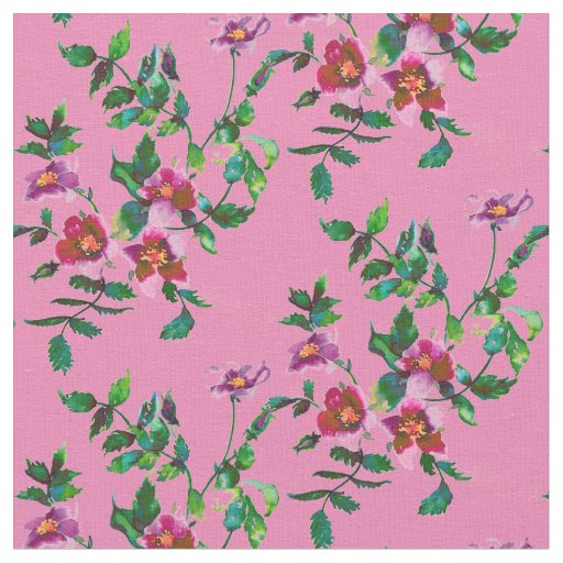 Elegant pink magenta watercolor roses fabric