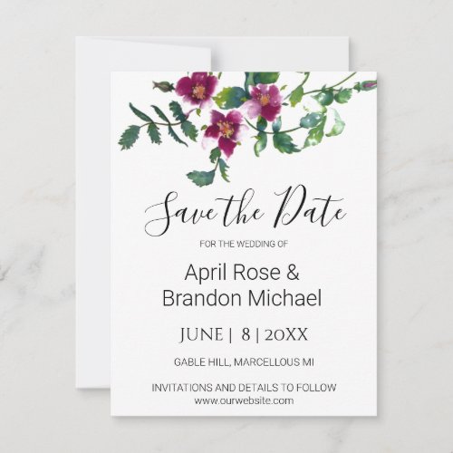 Elegant pink magenta watercolor roses save the date