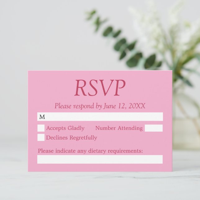 Elegant Pink Magenta Wedding RSVP Card (Standing Front)