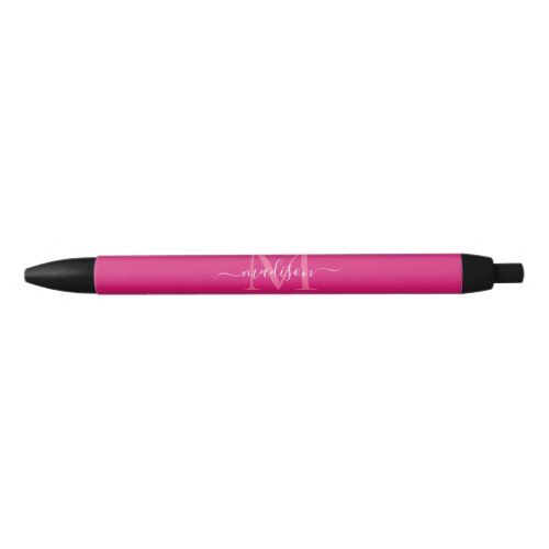 Elegant Pink Magenta White Monogram Script Name Black Ink Pen