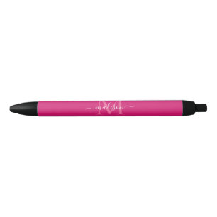Elegant Pink Magenta White Monogram Script Name Pen