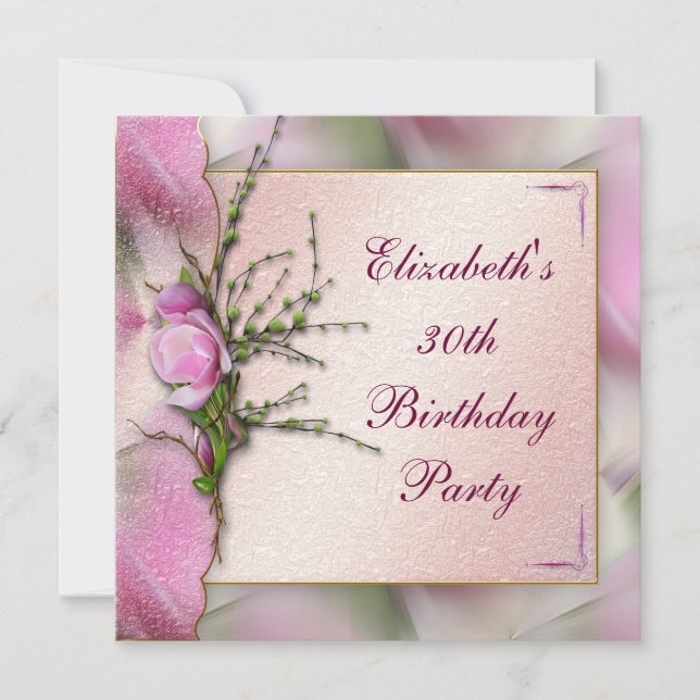 Elegant Pink Magnolia Birthday Party Invitation (Front)