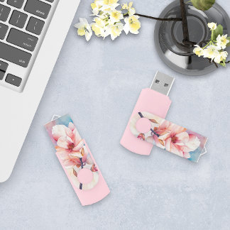 Elegant Pink Magnolia Blossom Flash Drive