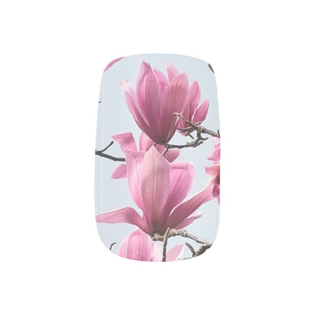 Elegant Pink Magnolia Blossoms Peaceful Hanami Minx Nail Art (Right Thumb)