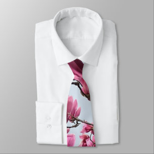 Elegant Pink Magnolia Blossoms Peaceful Hanami Neck Tie