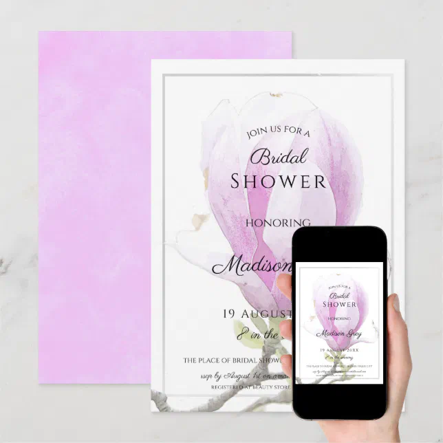 Elegant Pink Magnolia Bridal Shower Invitation Zazzle