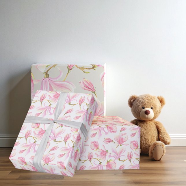 Elegant Pink Magnolia Flower Pattern Watercolor Wrapping Paper (Elegant Pink Magnolia Flower Pattern Watercolor Wrapping Paper)