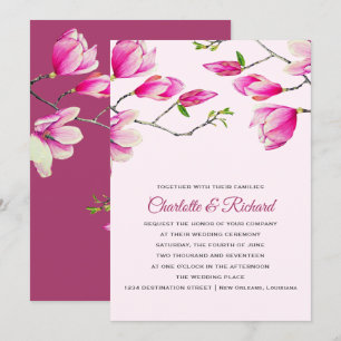 Elegant Pink Magnolia Flowers Wedding Invitation