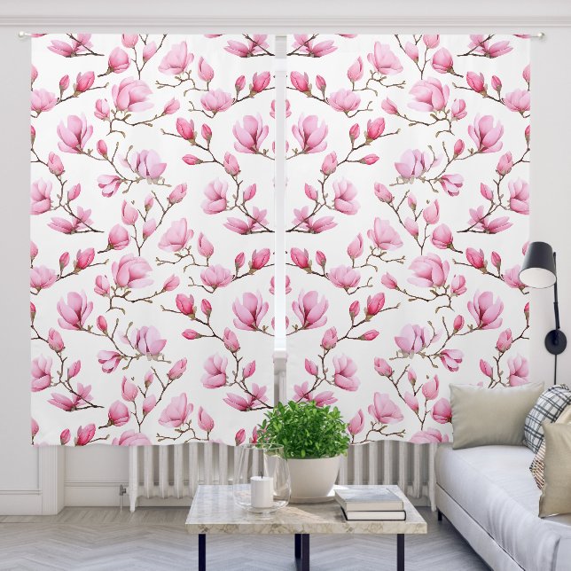 Elegant pink magnolia pattern blackout curtains (Living Room)