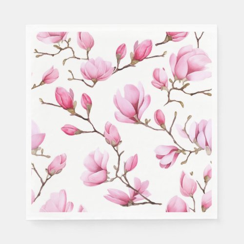 Elegant pink magnolia pattern napkins