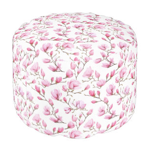 Elegant pink magnolia pattern pouf