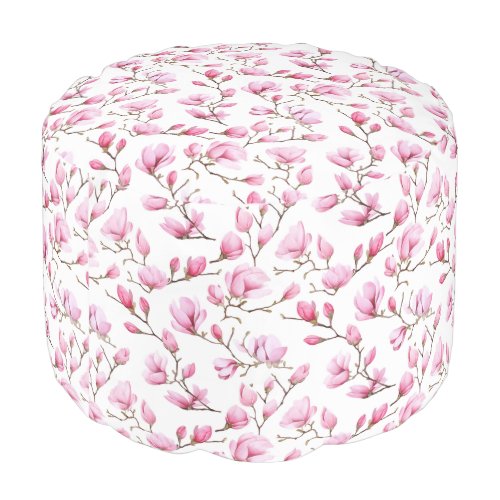 Elegant pink magnolia pattern pouf