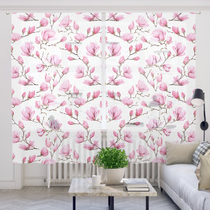Elegant pink magnolia pattern sheer curtains
