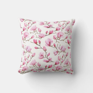 Elegant pink magnolia pattern throw pillow
