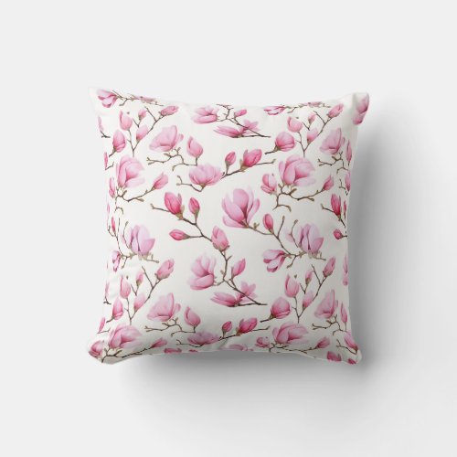 Elegant pink magnolia pattern throw pillow