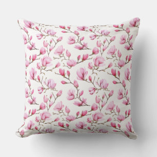 Elegant pink magnolia pattern throw pillow