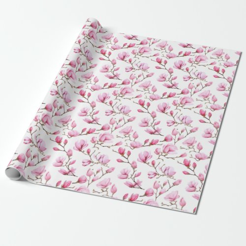 Elegant pink magnolia pattern wrapping paper
