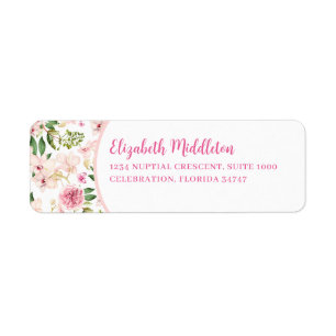 Elegant Pink Magnolia Rose Floral Garden Label