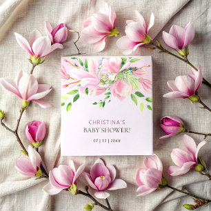 Elegant Pink Magnolia Watercolor Baby Shower Napkins