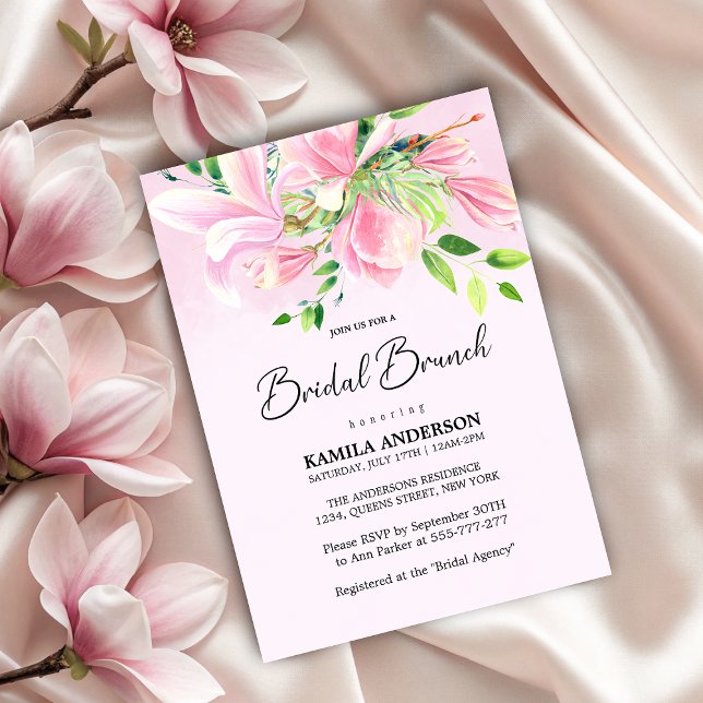 Elegant Pink Magnolia Watercolor Bridal Brunch Invitation (Elegant Pink Magnolia Watercolor Bridal Brunch Invitation)