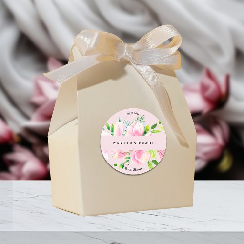 Elegant Pink Magnolia Watercolor Bridal Shower Classic Round Sticker