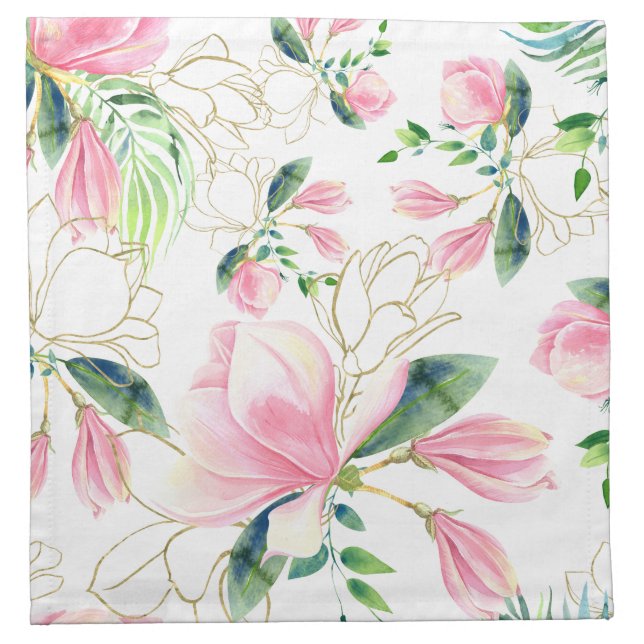 Elegant Pink Magnolia Watercolor Bridal Shower Cloth Napkin (Front)