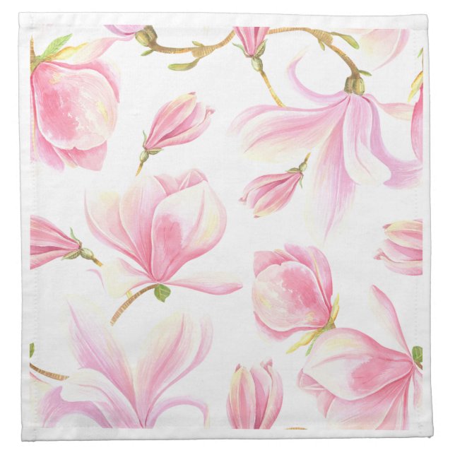 Elegant Pink Magnolia Watercolor Bridal Shower Cloth Napkin (Front)
