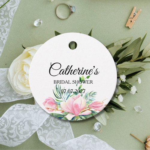 Elegant Pink Magnolia Watercolor Bridal Shower Fav Favor Tags