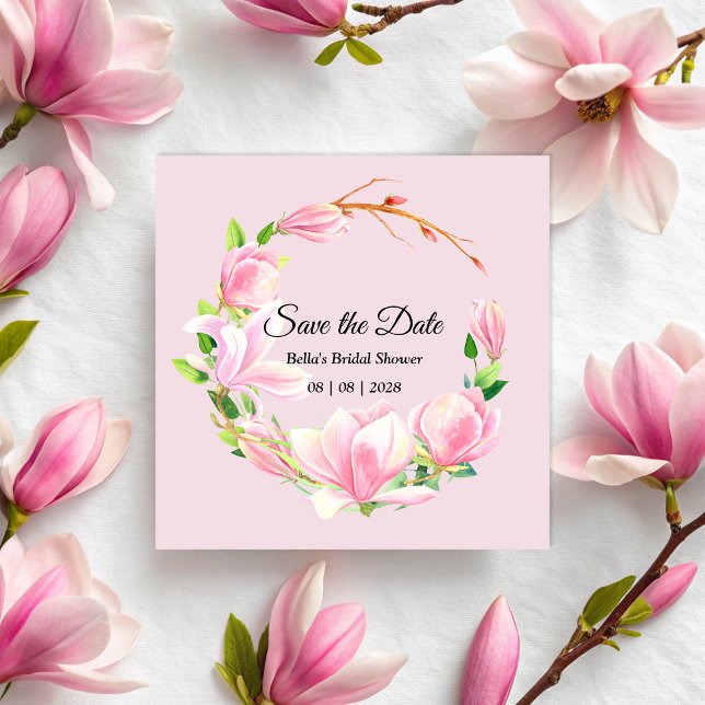 Elegant Pink Magnolia Watercolor Bridal Shower Save The Date (Elegant Pink Magnolia Watercolor Bridal Shower Save The Date)