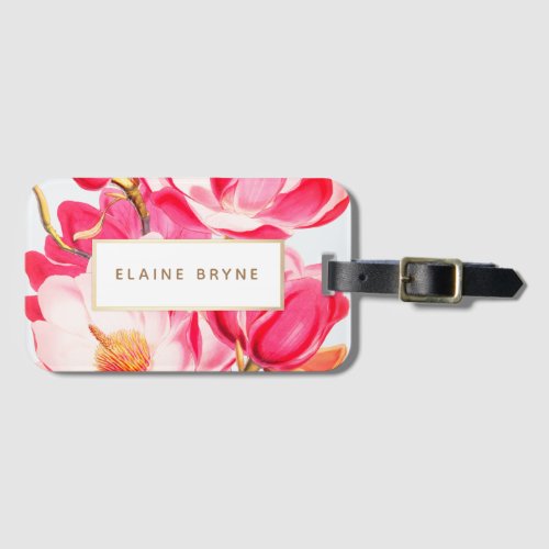 Elegant Pink Magnolia Watercolor Floral  Luggage Tag