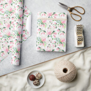 Elegant Pink Magnolia Watercolor Gift Wrapping Paper