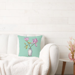 Elegant Pink Magnolia Watercolor Throw Pillow