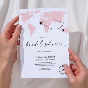 Elegant Pink Map Travel Adventure Bridal Shower Invitation