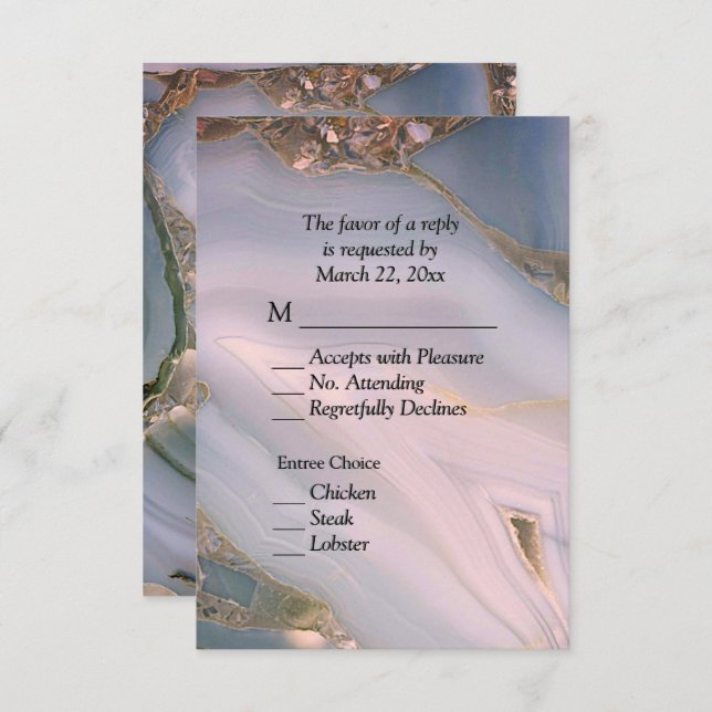 Elegant Pink Marble Agate RSVP with Menu Choices (Front/Back)
