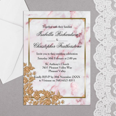 Elegant Pink Marble and Gold Pearls Wedding