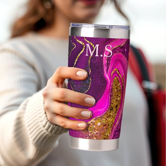 Elegant pink marble art faux gold glitter insulated tumbler (Creator Uploaded)