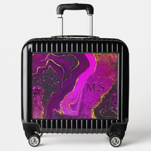 Elegant pink marble art faux gold glitter luggage