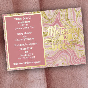 Elegant Pink Marble Baby Shower Gold Foil Invitation