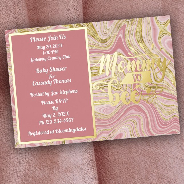 Elegant Pink Marble Baby Shower Gold Foil Invitation (Creator Uploaded)