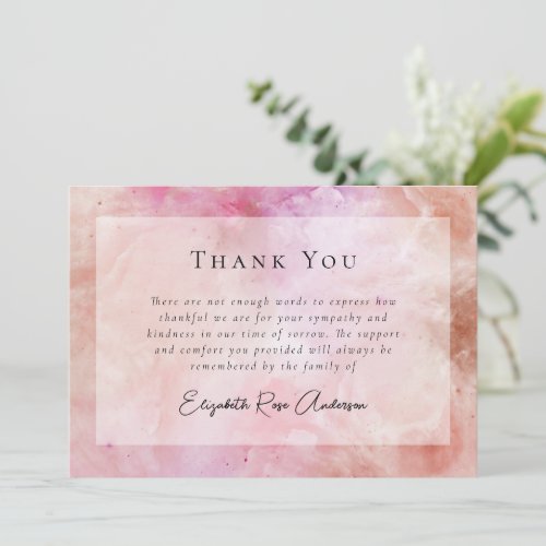 Elegant Pink Marble Bereavement Funeral Thank You Card