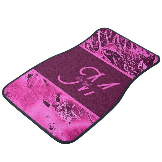 Elegant Pink Marble bold Monogram Typography Car Floor Mat (Angled)