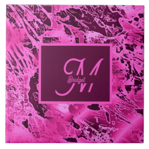 Elegant Pink Marble bold Monogram Typography Ceramic Tile