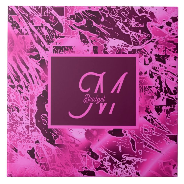 Elegant Pink Marble bold Monogram Typography Ceramic Tile (Front)