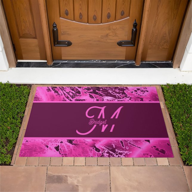 Elegant Pink Marble bold Monogram Typography Doormat (Outdoor)