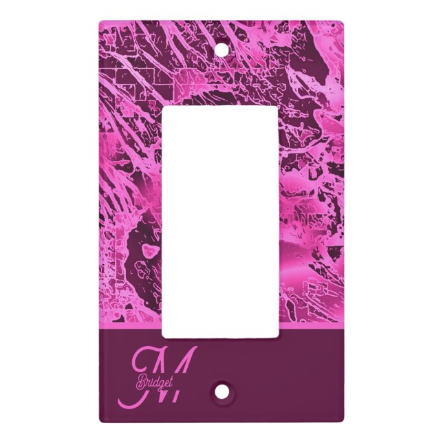 Elegant Pink Marble bold Monogram Typography Light Switch Cover (Front)