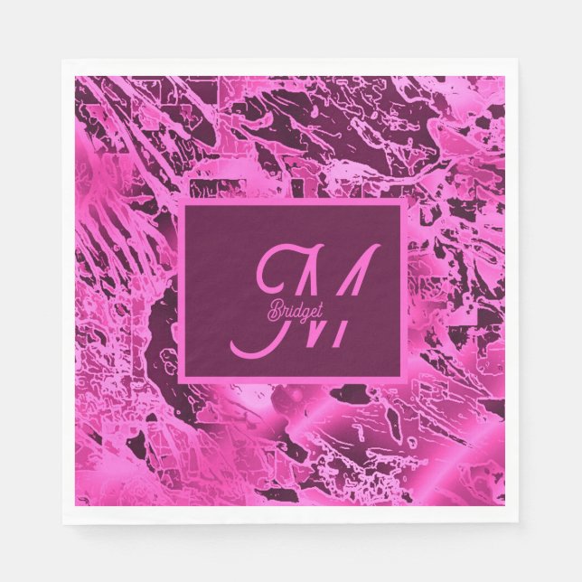 Elegant Pink Marble bold Monogram Typography Napkins (Front)