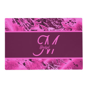 Elegant Pink Marble bold Monogram Typography Placemat
