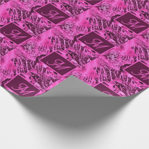 Elegant Pink Marble bold Monogram Typography Wrapping Paper